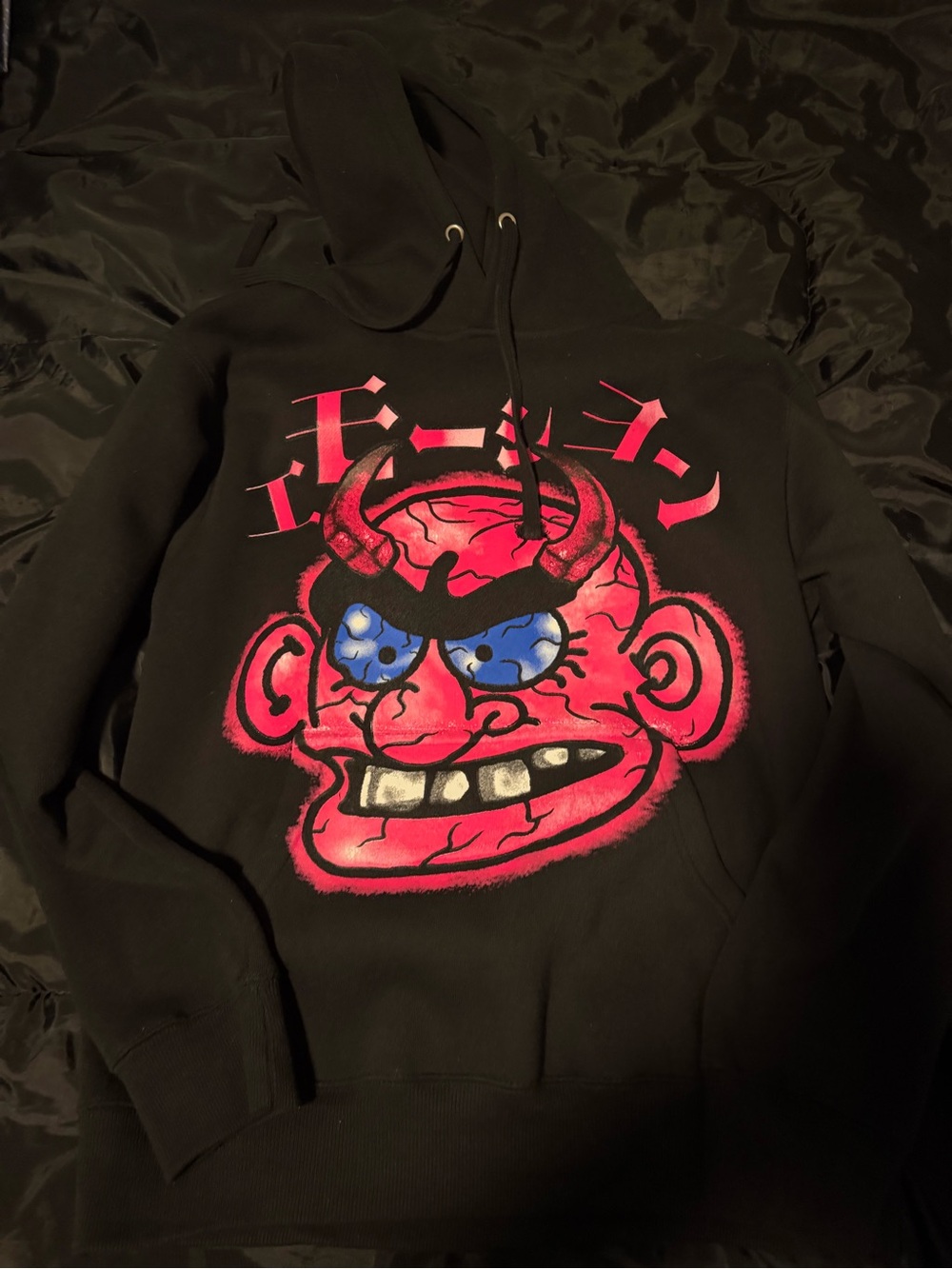 Men's Black Hoodie with Bold Red Demon Graphic